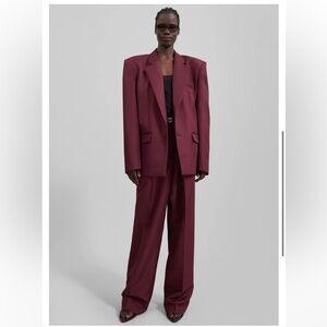 Frankie Shop Burgundy TANSY PLEATED TROUSERS